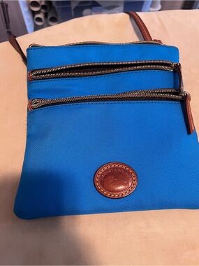 Dooney & Bourke Bright Blue Crossbody with Brown Leather Trim